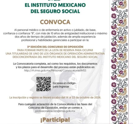 Publica IMSS convocatoria para lista de reserva de plazas administrativas