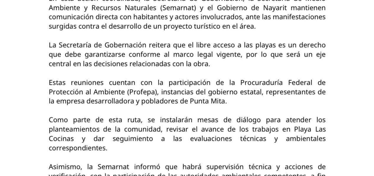 Segob garantiza acceso público a Playa Las Cocinas en Punta de Mita Segob garantiza acceso público a Playa Las Cocinas en Punta de Mita