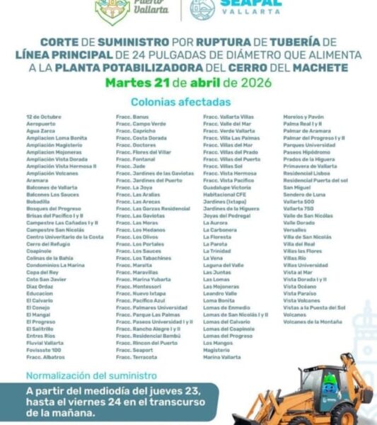 Sin agua 140 colonias anuncia Seapal Vallarta