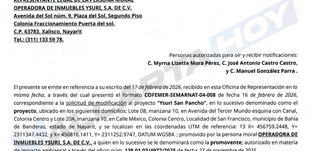 Autoriza Semarnat modificación de MIA de desarrollo “Ysuri”, ahora “San Pancho Sunset” Autoriza Semarnat modificación de MIA de desarrollo “Ysuri”, ahora “San Pancho Sunset”