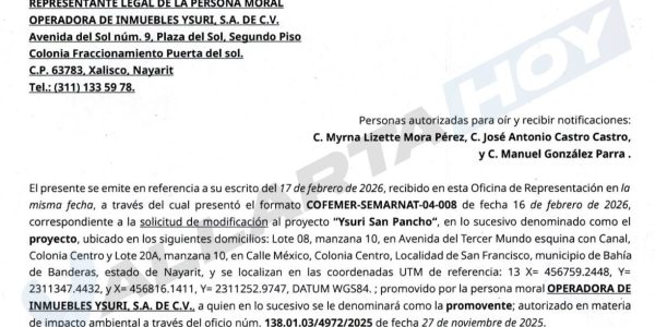 Autoriza Semarnat modificación de MIA de desarrollo “Ysuri”, ahora “San Pancho Sunset” Autoriza Semarnat modificación de MIA de desarrollo “Ysuri”, ahora “San Pancho Sunset”