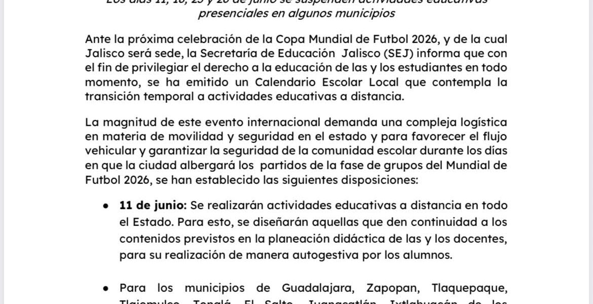 11 de junio se detiene todo por Mundial de Fútbol, hasta clases en Jalisco 11 de junio se detiene todo por Mundial de Fútbol, hasta clases en Jalisco