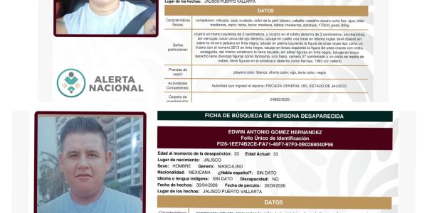 Emiten ficha de búsqueda de desaparición de 2 hombres en Puerto Vallarta Emiten ficha de búsqueda de desaparición de 2 hombres en Puerto Vallarta
